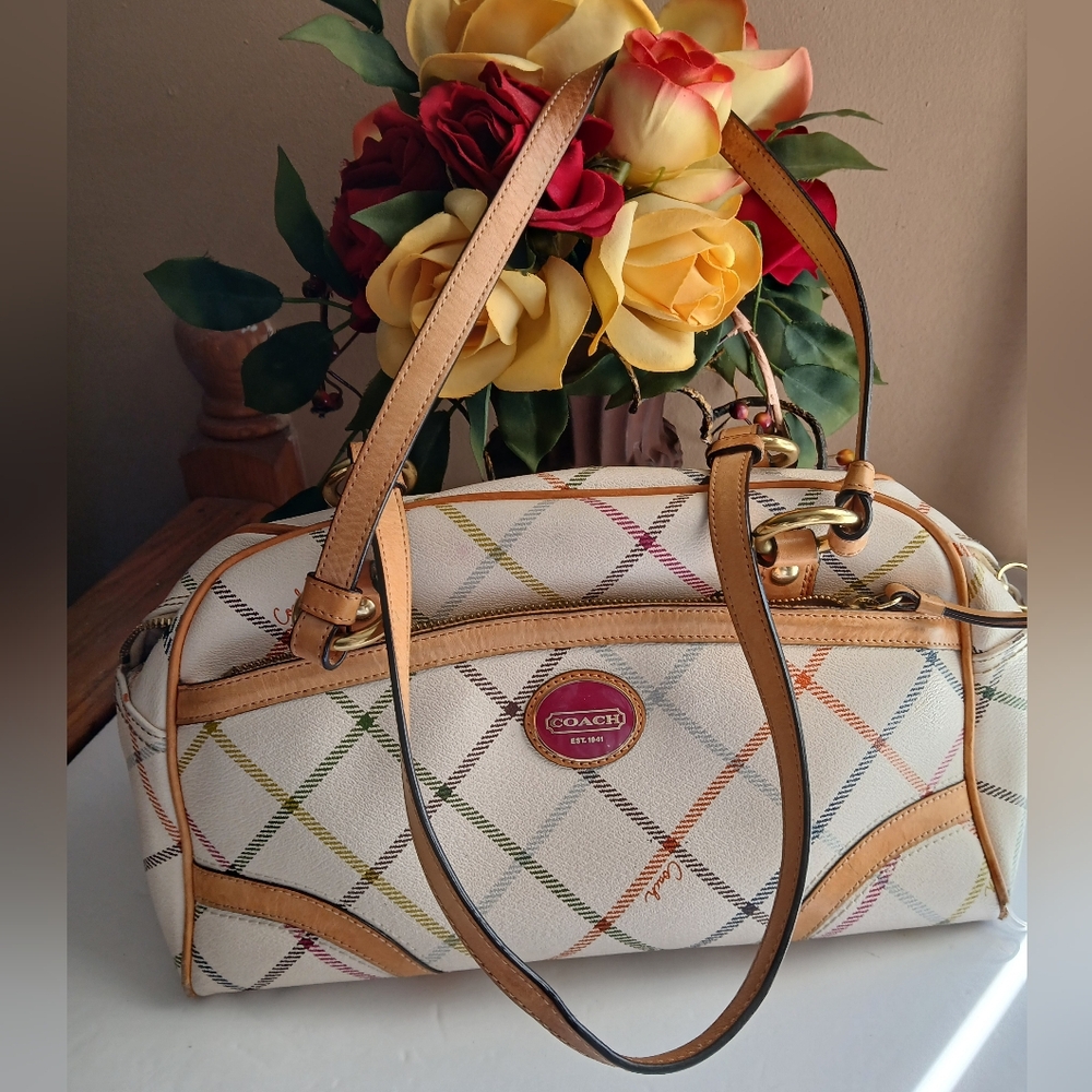 Coach Peyton Tattersall Plaid Satchel Handbag